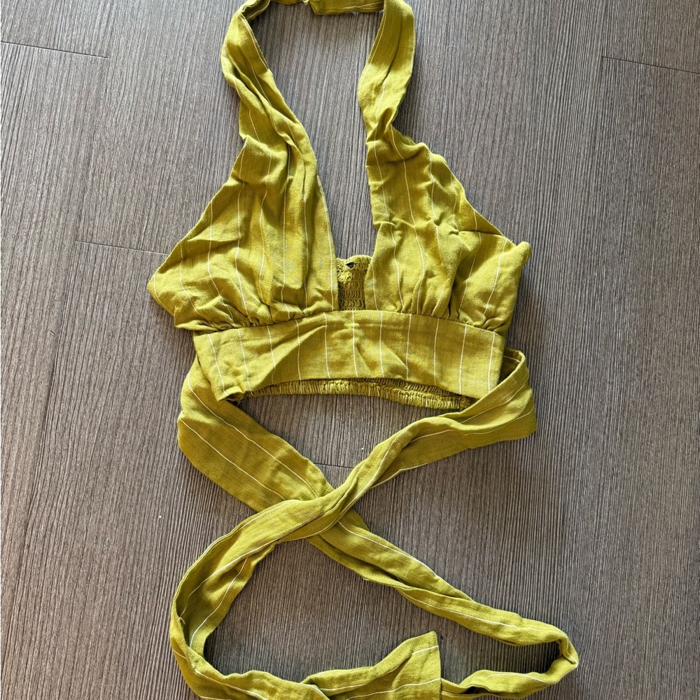 Mustard Yellow linen Halter Crop Top